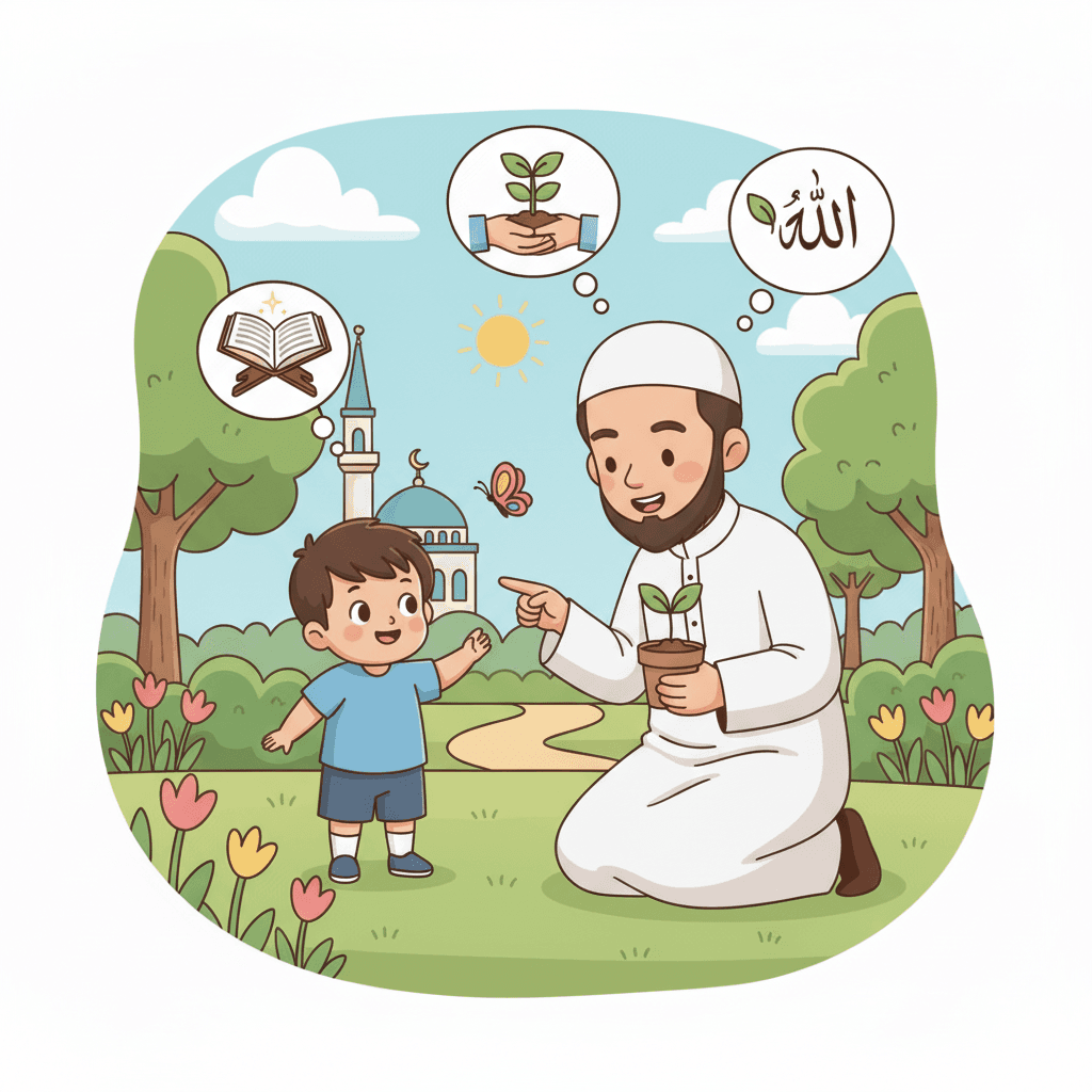 টডলারকে প্রকৃতির সাথে ইসলামের সম্পর্ক বোঝানো